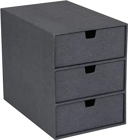 Bigso Box of Sweden Organizador de Documentos y Material de Oficina – Cajonera Pequeña con 3 Cajones– Caja con Cajones de Tablero de Fibras y Papel con Aspecto de lino – Negro  