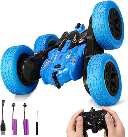 Birshe Coche Teledirigido, Coche AcrobáTico Camiones 360 Grados De RotacióN Incluye Batería Recargable, 2.4Ghz 4WD RC Radio Control de Alta Velocidad con Luces Juguete Niño Regalo 3 4 5 6 7 8 9 Años  