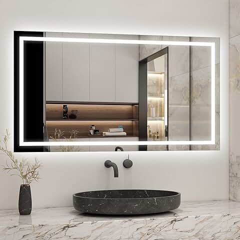 Biubiubath Espejo con Sencor LED Táctil de Baño 120 x 80 cm, Espejo de Baño con Luz LED 6000k Blanco, Espejo de Pared Led con Técnica Impermeable y Antivaho  