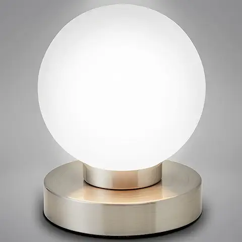 B.K.Licht Lámpara de mesa Táctil Máx. 25 W E14, Ø15,7cm, 4 Niveles de Luminosidad, Lamparilla de Noche Moderna, Color Blanco, IP20  