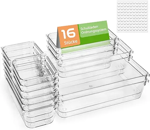 BLESION Organizador Cajones,16 PCS Organizador de Maquillaje, Organizador Baño con 3 Tamaño, Cajas Organizadoras, Organizador de Cajones, Organizador  