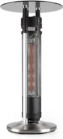 Blumfeldt Primal Heat - Calefactor Exterior Electrico 1600W, Mesa Cristal de Bistró con Calefacción de Infrarrojos, Protección IP44, 3 Sensores Aproximación, LED, Exterior, Altura 95cm, Gris Oscuro  