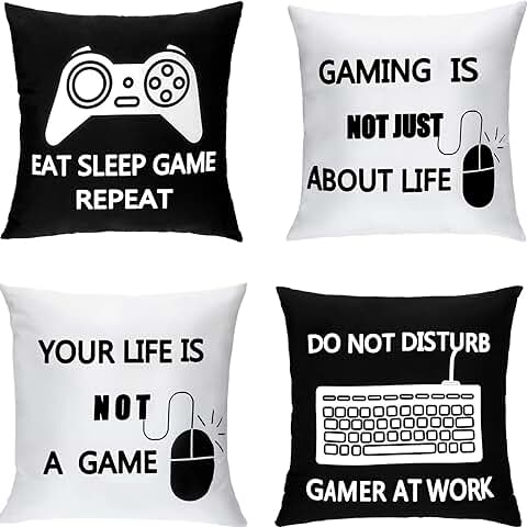 Boao 4 Fundas de Cojín de Juego Funda de Almohada de Jugador Funda de Cojín de Videojuegos para Fanáticos de Juego Fiesta Temática de Videojuegos Halloween Navidad (40 x 40 cm/ 16 x 16 Pulgadas)  