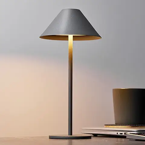 Bojim Lámpara de Mesa Recargable Gris, IP54 Lámpara de Mesa Táctil LED Regulable 3 Colores, Inalámbrica Portátil 3W 240LM Lámpara de Escritorio de Carga USB de Mesita Noche, Dormitorio, Restaurante  