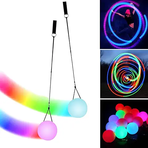 Bolas LED POI: 2 Unidades POI Ball Set LED Glow POI con Colores de Arco Iris y Efecto Estroboscópico, POI LED Mejorado para Principiantes y Profesionales  