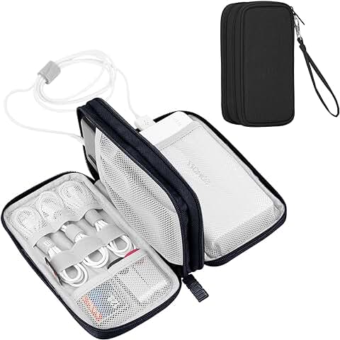 Bolsa Organizadora de Accesorios Electrónicos, Impermeable, de Doble Capa, Organizador de Cables de Viaje, Bolsa de Transporte para Cable/cable/cargador/teléfono/USB/tarjeta SD (negro)  