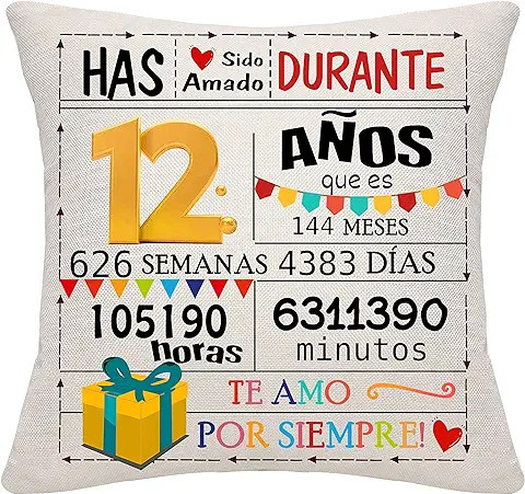 Bommex Regalo de 12 Cumpleaños Funda de Cojín para 12 Años Niña Niño Regalo para 12 Cumpleaños 12 Años Decoraciones de Regalo (12)  