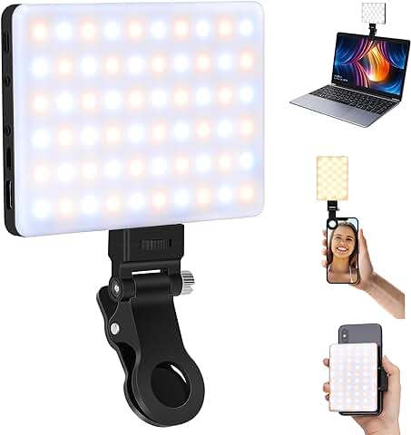 Bonvvie Recargable LED Selfie Luz con Clip Delantero/Trasero Teléfono, Luz para Teléfono iPad Tablet Laptop, Bicolor Fotografía Cámara Iluminación para Maquillaje TikTok Selfie Vlog Videoconferencia  