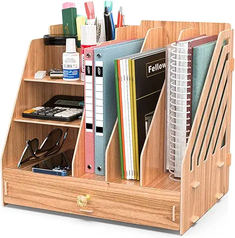 Booxihome Organizador de Escritorio de Madera para Oficina, Organizador de Escritorio, para Papeles, Libros, Bolígrafos y Cuadernos A4  