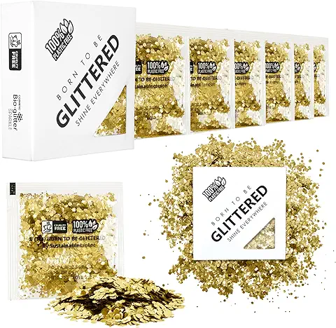 Born To Be Glittered - Purpurina para Maquillaje y la Cara en Polvo - Libre de Plástico - Biodegradable - Perfecto para Cuerpo Cara Uñas - Festivales y Fiestas - Color Dorado - Golden Sun  