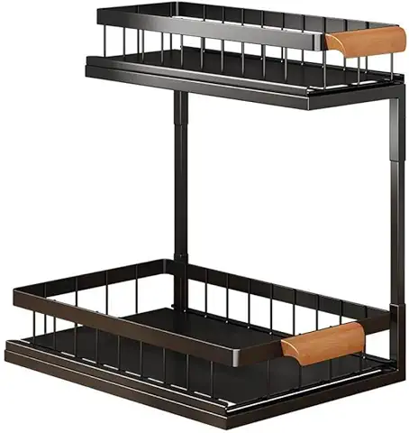 Bowlezz Organizador De Cocina Bajo Fregadero, Mueble Almacenaje 2 Cajones Organizadores con Tirador para Almacenaje Kitchen Organizer para Productos de Hogar y Baño, Under Sink Organizer (Negro)  