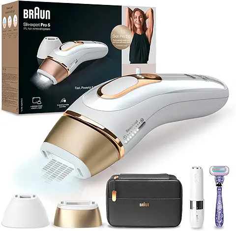 Braun Luz Pulsada Silk-expert Pro 5 PL5149 Depiladora IPL, Reducción Del Vello Visible En Casa, Blanca/Dorada, Con Funda, Cabezal De Precisión, Maquinilla Venus Y Mini Rasuradora Facial  