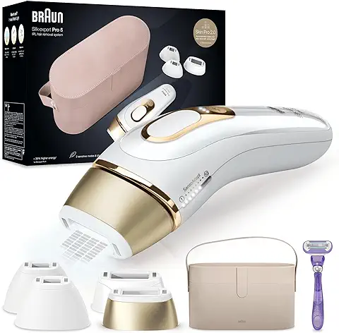 Braun Luz Pulsada Silk-expert Pro 5 PL5347 Depiladora IPL, Reducción Del Vello Visible En Casa, Blanco/Dorado  