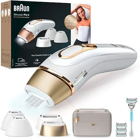 Braun Luz Pulsada Silk-expert Pro 5 PL5358 Depiladora IPL, Reducción Del Vello Visible En Casa, Blanca/Dorada  