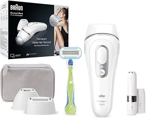 Braun Silk-expert Pro 3 Depiladora Laser Mujer Luz Pulsada IPL, Cabezal de Precisión y Maquinilla de Afeitar Venus + Face Rasuradora Facial para Mujer con luz Smartlight Incorporada  