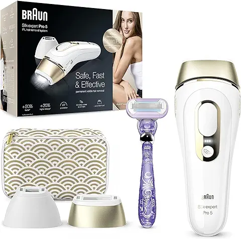 Braun Silk-expert Pro 5 Depiladora Mujer Luz Pulsada IPL, Cabezal de Precisión y Maquinilla de Afeitar Venus, Alternativa a la Depilación Láser en Casa, Regalos Originales para Mujer, PL 5137, Blanco  