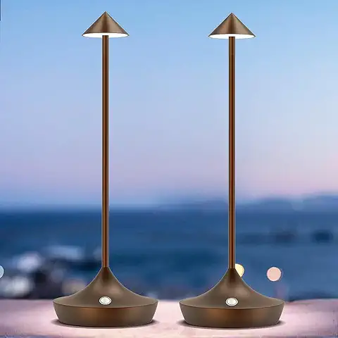 Bravzurg Lamparas de Mesita de Noche Inalambrica, Moderna Lampara de mesa LED Recargable Impermeable y Portatil 6000mAh, Lámparas Bateria sin Cables, para Exterior, Terraza, Jardin, Restaurante  