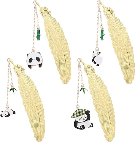 BSITSSS 4 Piezas Marcapáginas, Marcapáginas de Plumas de Metal con Panda de Colgante, Marcapaginas Originales Marcadores de Libros Marcapáginas,Ideal Regalo para Profesores,Mamá,Abuela,Esposa,Niños  