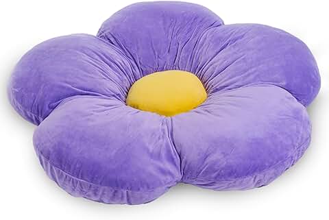 Butterfly Craze Almohada Floral Margarita - Cojín de Suelo Acogedor y Elegante, Asiento Perfecto para Adolescentes y Niños, Lavable a Máquina, Microfibra de Felpa, Mediano de 20" de Diámetro, Morado  