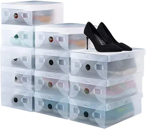 BUZIFU Cajas Transparentes Apilables 20 uds Cajas de Plástico para Zapatos de Mujer y Niños Organizar Armario Caja de Almacenamiento para Deportivas/Tacones/Sandalias(28 x 18 x 9,5cm)  