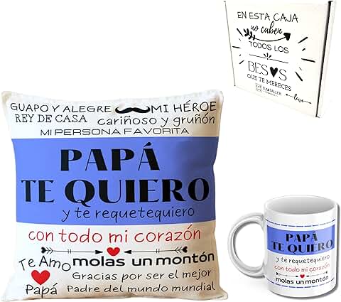 BY KROL STORE Regalo Cumple Papa Dia del Padre Taza Papa Y Cojin Papa Cojín Padre con Relleno Y Taza Desayuno Regalos para Papa Y Abuelo Te Quiero Papá Regalo Cumpleaños (TE Amo Papa)  