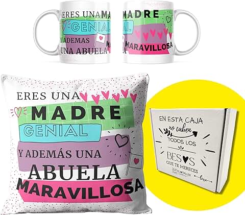 BY KROL STORE Regalo Madre Cumpleaños O Regalo Dia De La Madre Taza Y Cojin Regalo Original para Mama O Abuela Regalo Madre Cumpleaños Regalos Abuela (Rosa)  