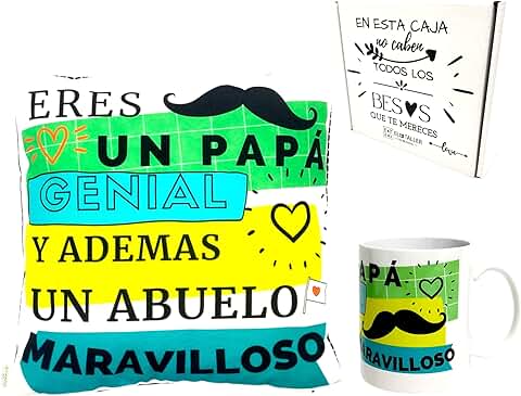 BY KROL STORE Regalo Original Dia del Padre Taza Y Cojin con Frases Personalizar Regalos Abuelo Cojín con Relleno Y Taza Desayuno Abuelo Regalo Papá Regalo Cumpleaños Abuelo Maravilloso  