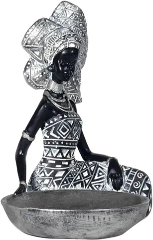 BY SIGRIS Signes Grimalt Figuras Decorativas | Figura en Resina de Africana en Color Plata - 18 x 11 x 18 cm  