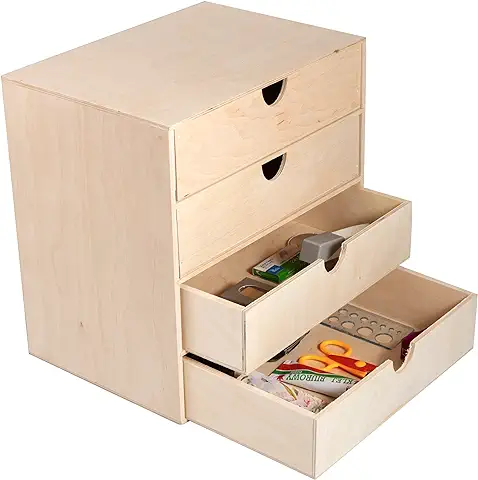 Caja de Almacenamiento de Madera A4 para Documentos, Archivos o Artes y Manualidades, Organizador Multiusos para el Hogar y la Oficina con 4 Estantes, Organización de Suelo o Escritorio, Madera  