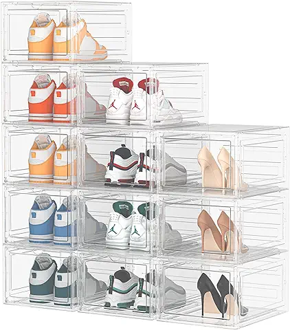 Cajas de Zapatos, 12 Cajas de Almacenamiento de Zapatos de Plástico Transparente Apilables, Contenedores Organizadores de Zapatos con Tapas para Mujeres/Hombres  