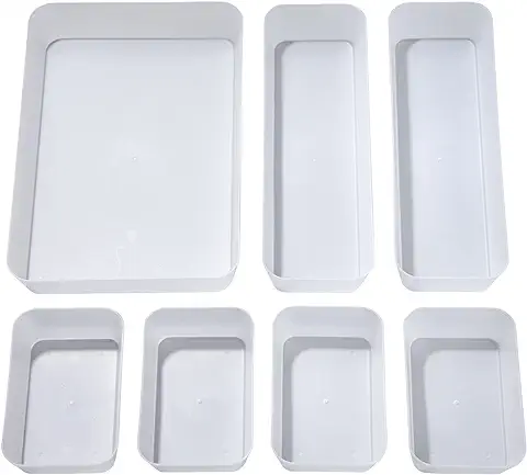 Cajas Organizador de Cajón Plástico,7 Organizadores Transparentes para Cajones, Bandejas de Maquillaje Papelería Cubiertos para Baño Cocina Oficina Escritorio (Tranparente)  