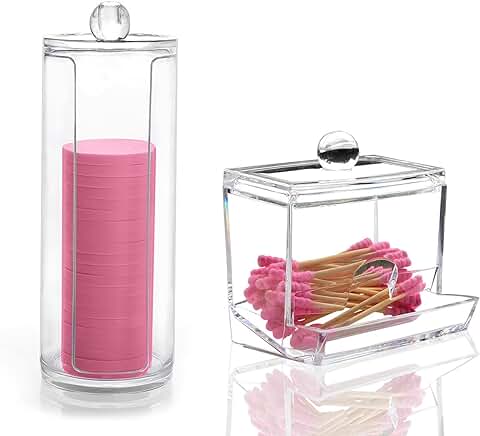 Cajita de Almacenaje de para Bastoncillos de Algodón,Organizador Maquillaje,Elegante Organizador de Baño de Plástico,para Bastoncillos y Bolas de Algodón, Transparente(2 pcs)  