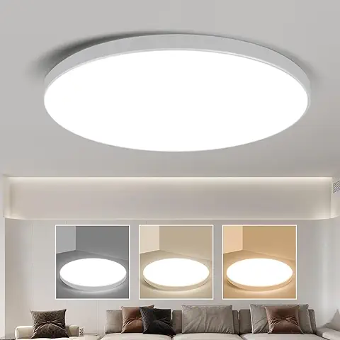 CANMEIJIA Plafon LED Techo 30W, Plafones para Techo LED 3000K 4000K 6500K Ultra Delgado Lamparas de Techo IP44 Luz LED Lampara Techo Regulable para Dormitorio Cocina Salon Baño Comedor Pasillo Ø30CM  