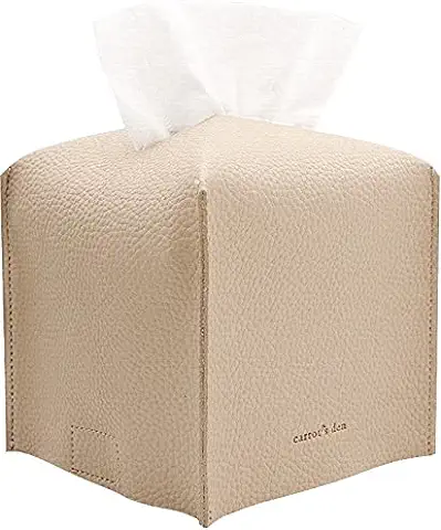 Carrot's Den Funda para caja de Pañuelos con Parte Inferior/organizador Decorativo de piel Sintética para Baño, Coche, Oficina/decoración Moderna del Hogar (beige, Cuadrado)  