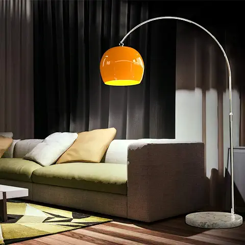 CCLIFE Lámpara Curva de pie Salon Lampara sofa con Interruptor de Cable y Pie,bombilla E27 de Máximo 60w, Color:Naranja, Altura Ajustable 130-180cm  