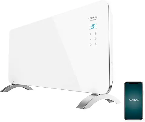 Cecotec Radiador Eléctrico Bajo Consumo Ready Warm 6750 Crystal Connection. Wifi, 2000 W, Termostato Regulable, 2 Modos, Temporizador, Soporte de pie, Protección Sobrecalentamiento  