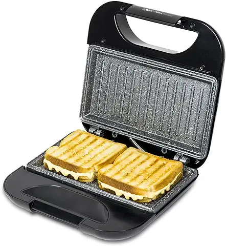 Cecotec Sandwichera con Revestimiento Antiadherente Rock’nToast Square. 750 W, Revestimiento de Piedra, Capacidad para 2 Sándwiches y Superficie Grill, Asa Tacto Frío, Recogecables  