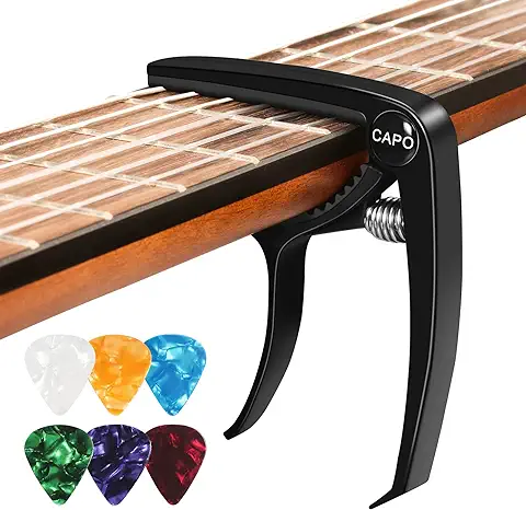 Cejilla Guitarra Española, Cejilla Guitarra Acustica con 6 Púas para Guitarra, Capo para Electrica Guitar Ukelele Profesional Capodastro Aleación Negro  