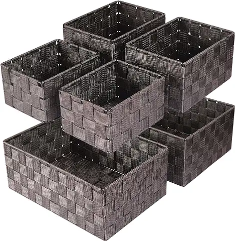 Cestas Almacenaje 34,4cm, Juego de 6 Cestas Organizadoras Apilables Multiusos, Cestas Decorativas para Almacenamiento y Organización de Baño/Cocina/Dormitorio/Toallas (Marrón)