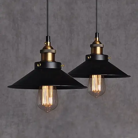 Chrasy Vintage Industrial Colgante de Luz Negro Metal Pantallas de Iluminación Retro Clásico Edison Lámpara de Techo Moderna Iluminación, 2 pcs  