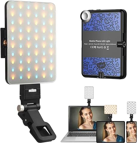 Ci-Fotto Clip-on Luz de Foto, Luz Selfie Recargable para Teléfono IPhone Android Huawei iPad Cámara, CRI 95+ Bicolor Luz LED de Video para Maquillaje,TikTok,Vlog, Video Conferencia,Transmisión en Vivo  