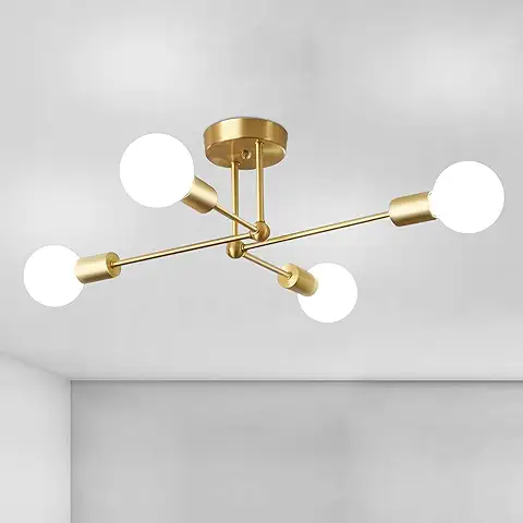 CIBITA Lamparas de Techo Dorada, Ø72CM Plafon Sputnik de 4 Luces, Lámpara Techo Vintage para Dormitorio, Sala de Estar, Cocina, Forma DIY, Base E27 (Sin Bombilla)  