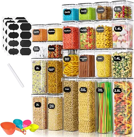 Cinnani Botes Cocina Almacenaje Juego de 24 Piezas, Recipientes para Alimentos Sellados de Plástico con Tapa-sin BPA, Botes Cocina Hermeticos Contenedores para Cereales, Pasta, Arroz, Harina  