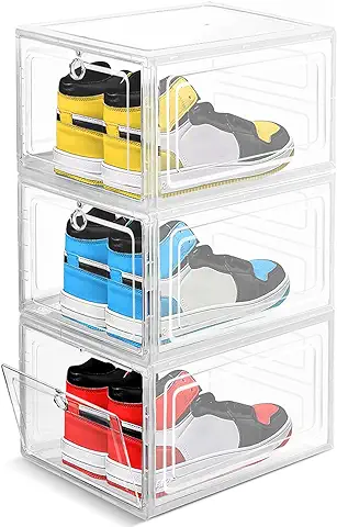 Cinnani Cajas para Zapatos, 3pcs Cajas Almacenaje Zapatos Transparentes Apilables y Plastico, Contenedores Organizadores de Zapatos Plegable Shoe Box con Tapas para Zapatillas Hasta Tamaño 47  