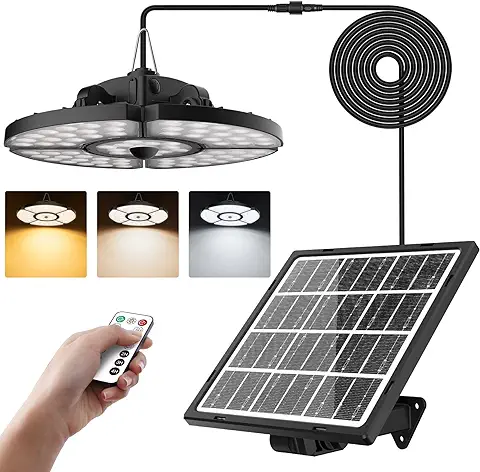 CLV Luz Solar Interior 152 LED 2500LM, Lámpara Colgante Solar 4 Modos y 2700K-6500K Lampara Solar Interior Sensor de Movimiento 5000MAH, 5 Brillo,Temporizador, Memoria para Casa Jardín Garaje Balcón  