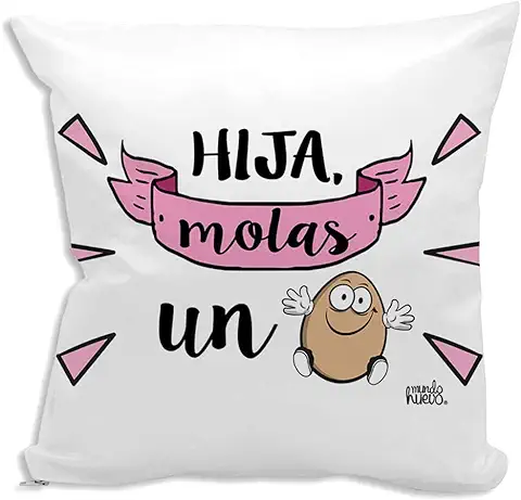 Cojin Decorativo, Original y Personalizado Hijas Incluye Relleno. Hija Molas un Huevo. 42,5 X 42,5 cm. Cojines con Agradable Tacto de Algodon.  