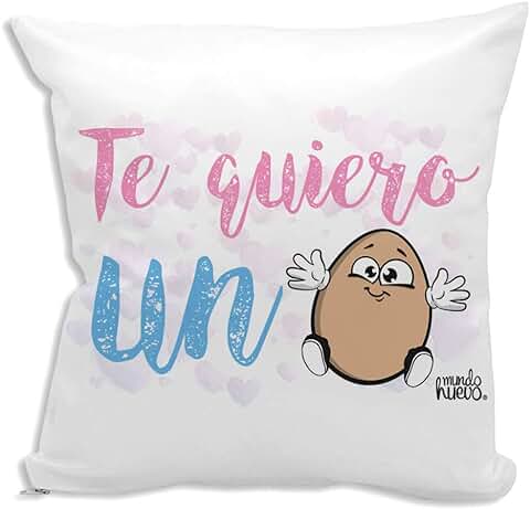 Cojin Decorativo, Original y Personalizado para Regalo, con Expresiones y Frases Graciosas. Incluye Relleno. Te Quiero un Huevo. 42,5 X 42,5 cm. Cojines con Agradable Tacto de Algodon.  