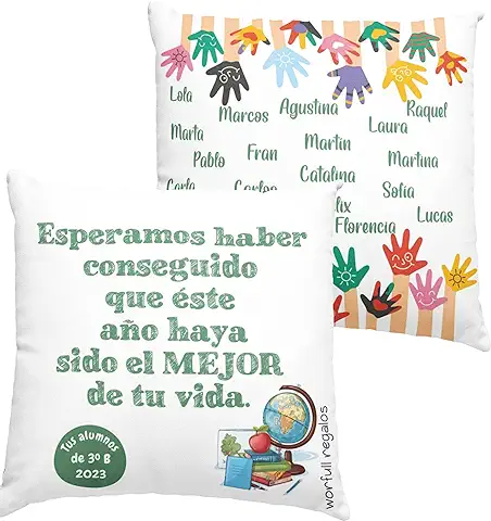 Cojin Personalizado Profesor - Profesora - Maestra - Maestro - Entrenador - Regalo Fin de Curso Guardería, Colegio, Primaria, Graduación, Regalo Original  