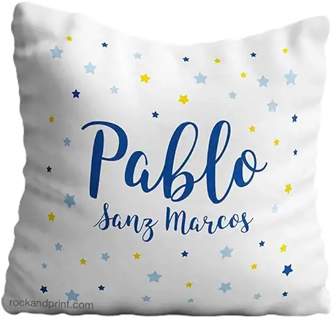 Cojín Guardería Personalizado 40x40 cm. Incluye Relleno. Nombre y Estrellas. Elige el Color del Diseño. Regalo Nacimiento, Recién Nacido, Bebe. Cojines Infantiles Originales.  