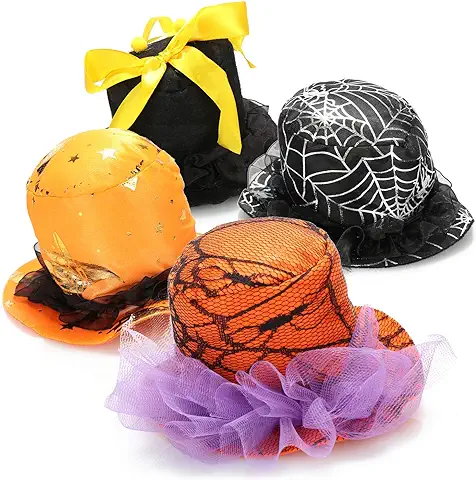 Com-four® 4X Mini Sombrero para Halloween - Sombrero de Fiesta con Clip para Carnaval, Nochevieja, Fiesta Temática (Vistoso)  